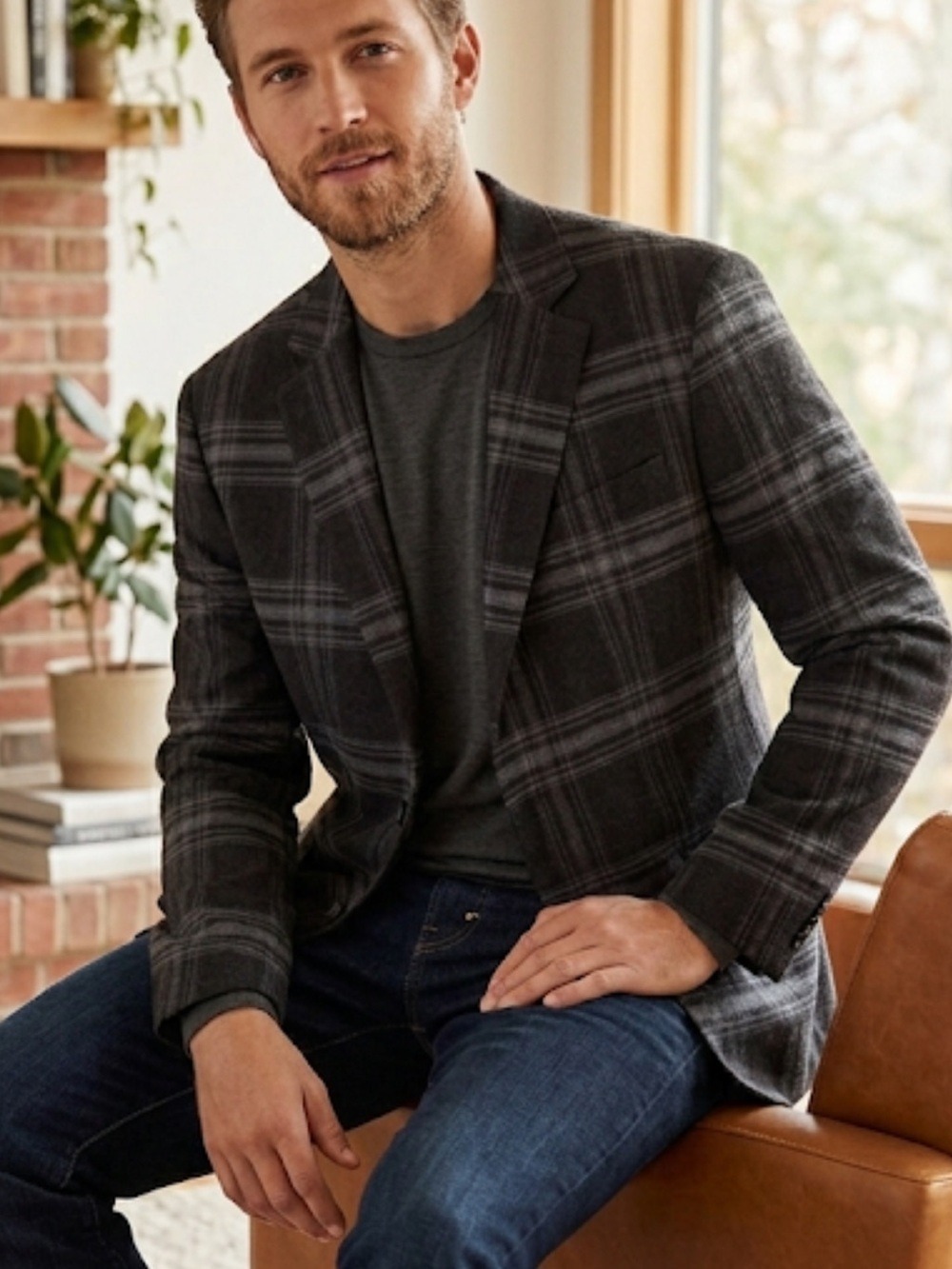 Dan John 1855 Del Principe Blue Plaid Blazer Men’s Sz 42R/55 Made in Italy